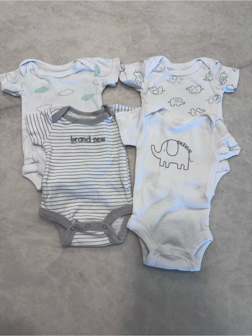 Koala Kids White and Light Gray Baby Bodysuit Set - Elephant & Stripe Designs